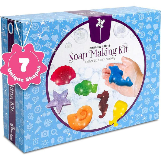 Pinwheel Crafts DIY Soap Making Kit - 16 Custom Soaps in 7 Unique Sea Life Shapes - Fun for Kids & Adults - Includes Molds, Scents & Colors - Gift for Kids Ages 6-12